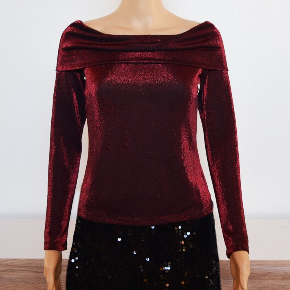 CeCe by Cynthia Steffe Off-the-Shoulder Blouse with Burgundy Metallic Shimmer